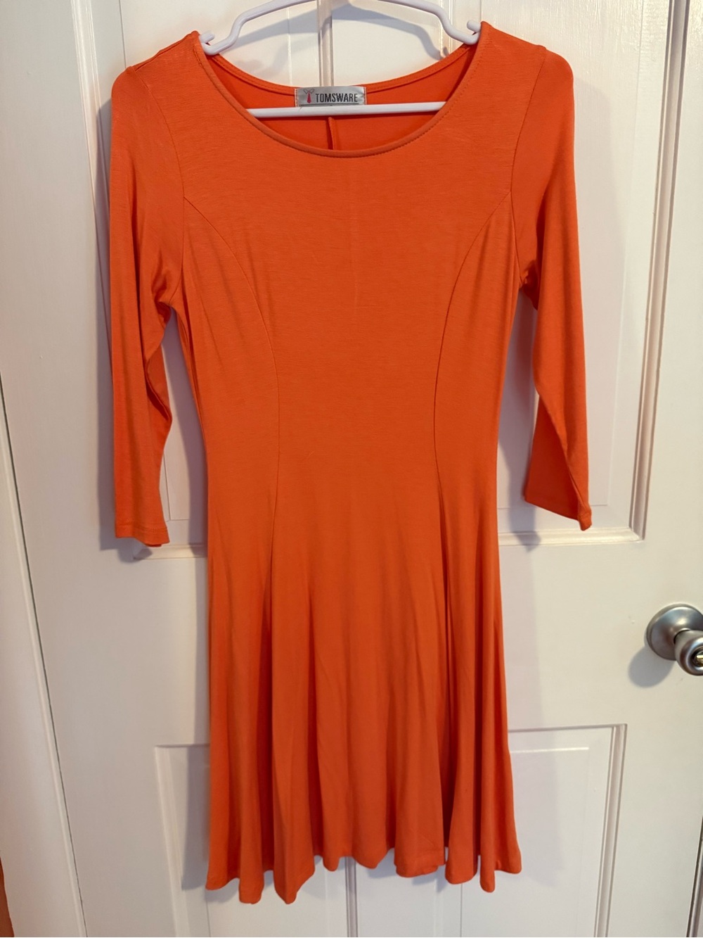 TOMSWARE Women's Long-Sleeve Orange Fit & Flare Dress